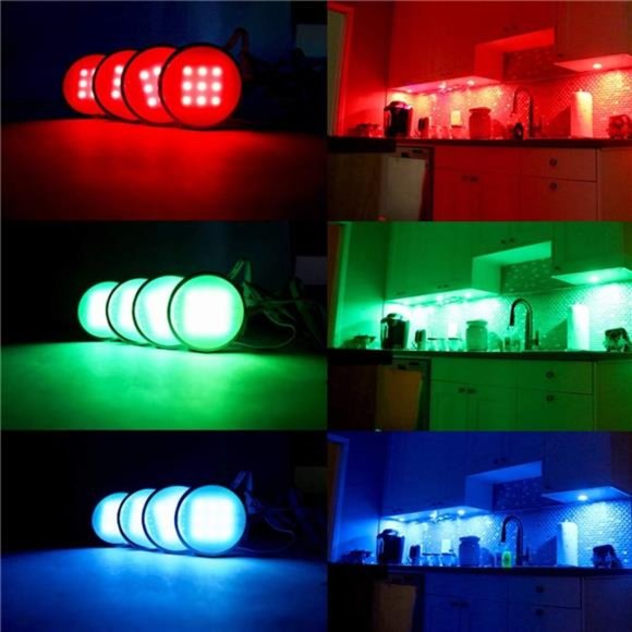 RGB Under Cabinet Lighting, Remote Control LED Puck Lights, Wired Multi Color - Picture 4 of 6